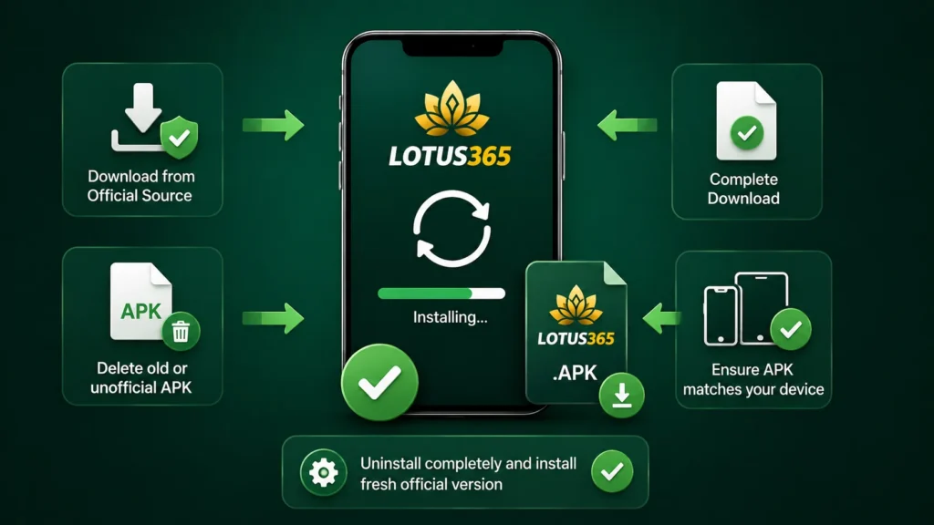 Reinstall and Lotus365 APK Fixes
